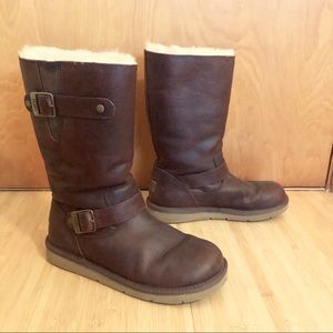 Ugg Kensington Toast Brown Biker Boots Sz 7 wool